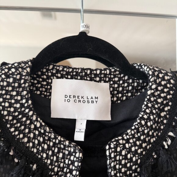 Derek Lam 10 Crosby Black White Tweed Fringed Trim Jacket Size 2 - Picture 3 of 5
